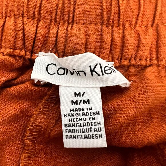 Calvin Klein Womens Linen Blend Pants Drawstring Orange Size Medium Pockets - Picture 8 of 9